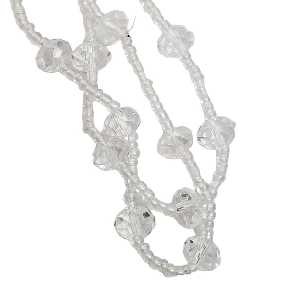 VINTAGE LONG SPARKLING FACETED GLASS CRYSTAL BEAD NECKLACE - Picture 4 of 4